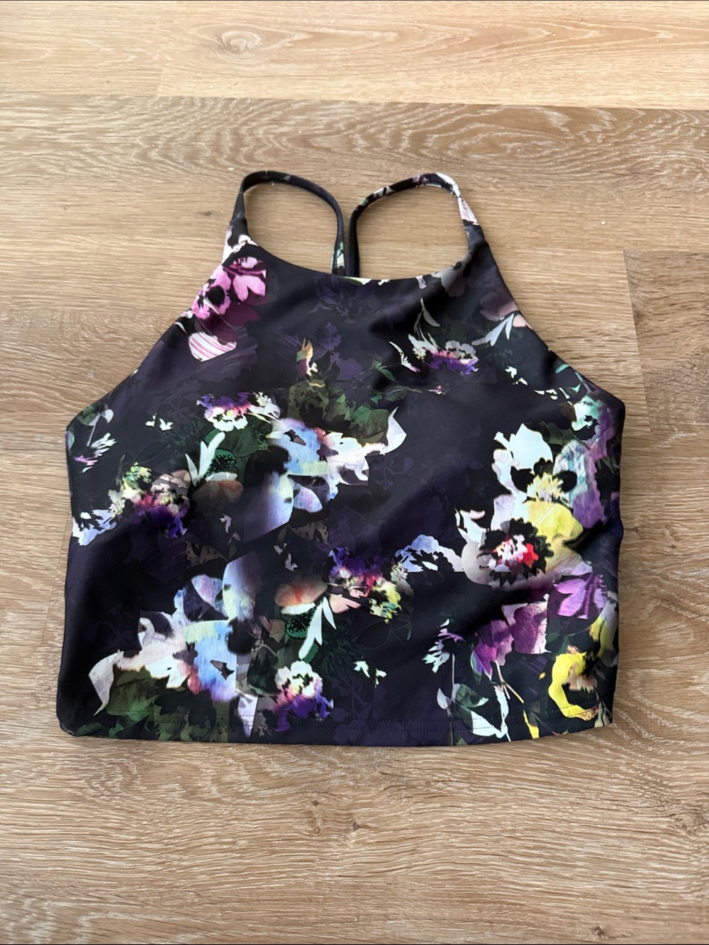 Floral High-Neck Crop Top - Black Floral